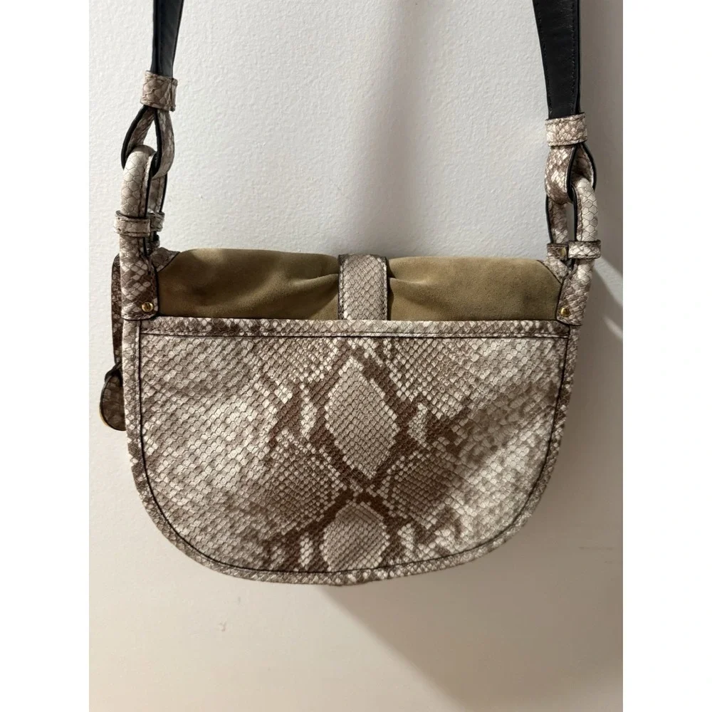 MICHAEL Michael Kors Jamie Saddle Bag Tan Suede Snake print Crossbody 469$